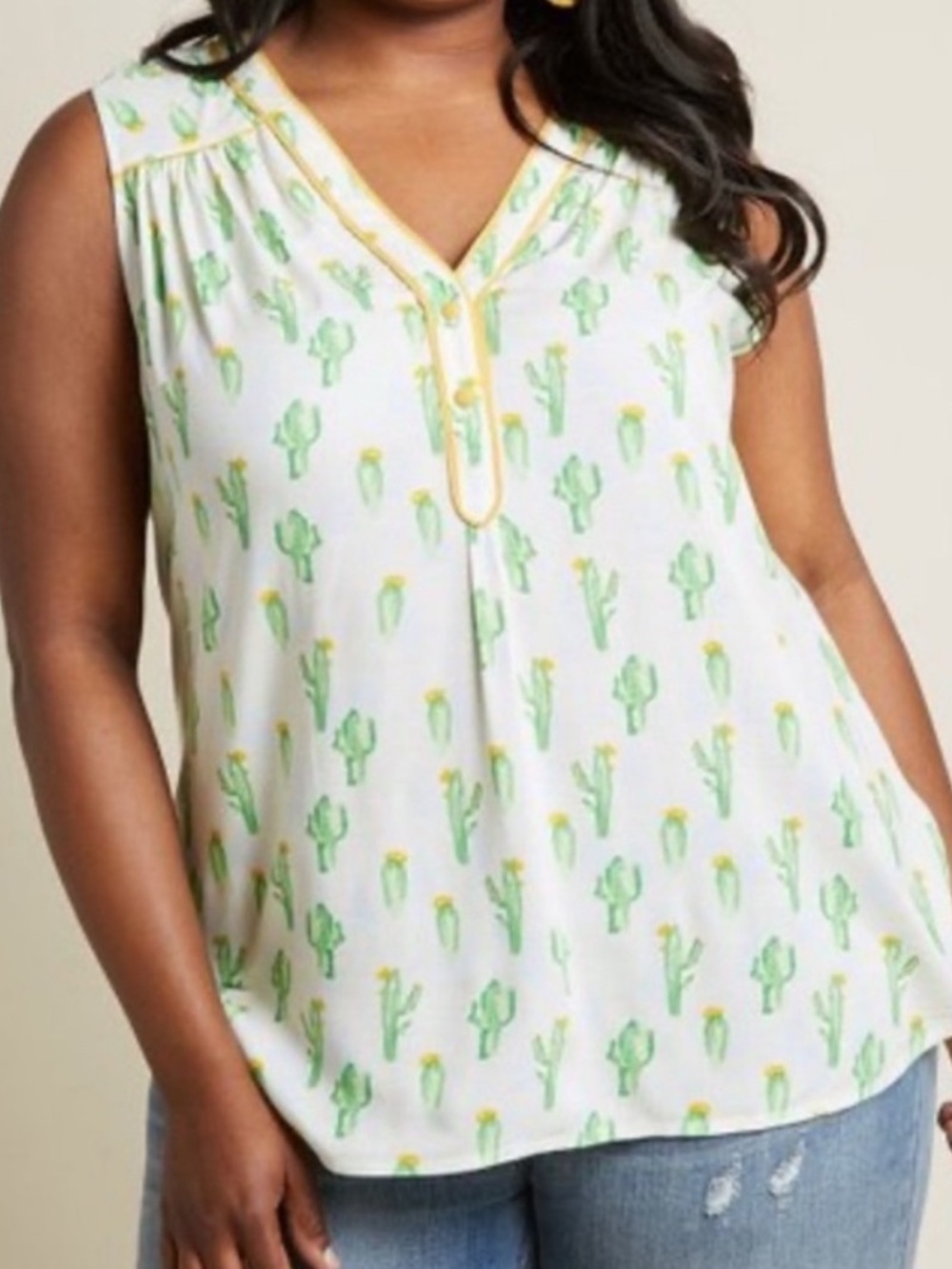 Modcloth 1X Cafe Au Soleil cactus print Sleeveless Tank Blouse Top B11